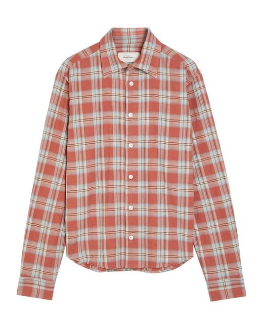 Second Layer Red Sherman Plaid Cotton Shirt for men