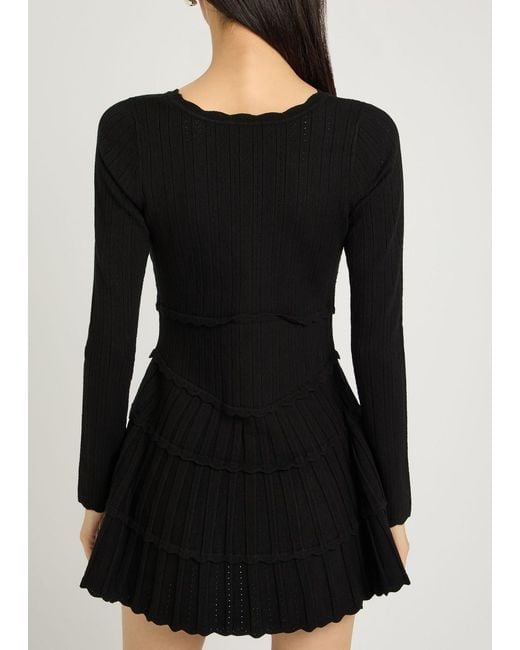 LoveShackFancy Black Pointelle Knit Mini Dress