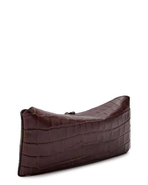 Staud Brown Eve Crocodile-Effect Leather Clutch
