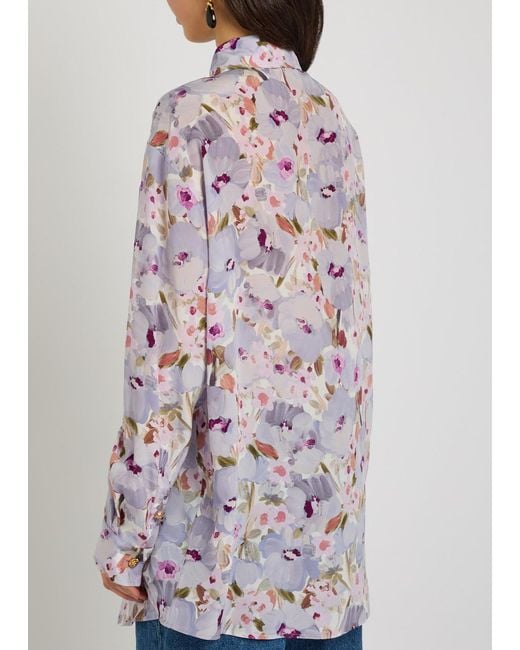 Balmain White Floral-Print Silk Shirt
