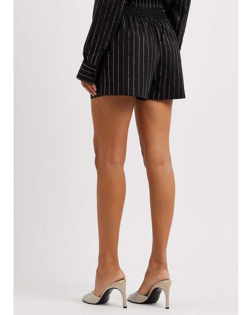 GIUSEPPE DI MORABITO Black Striped Crystal-embellished Stretch-cotton Shorts