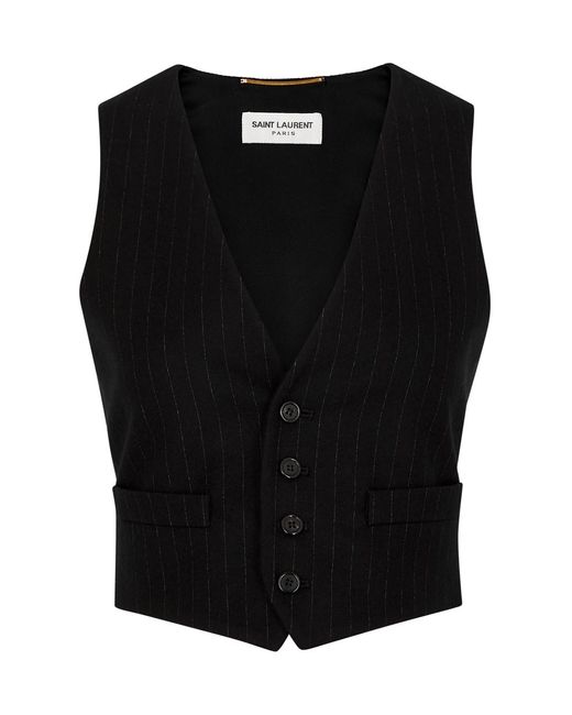 Saint Laurent Black Pinstriped Wool-blend Waistcoat