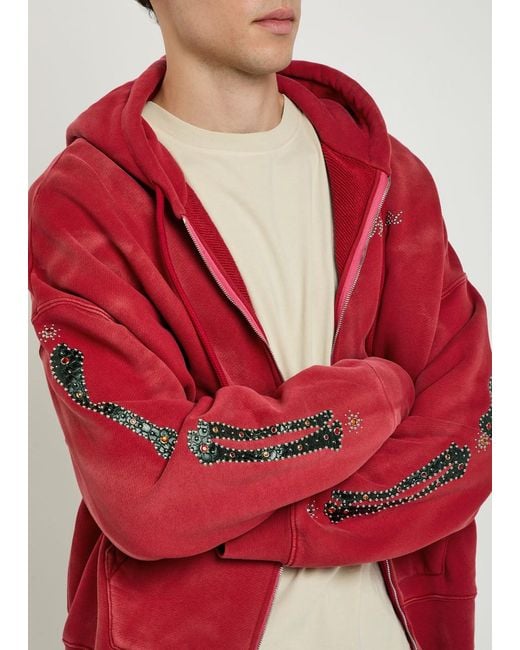 Amiri Red Bones Embellished Hooded Cotton Sweatshirt for men