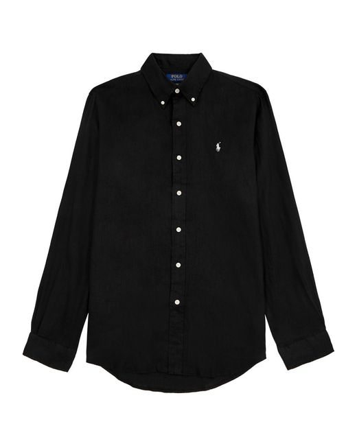 Polo Ralph Lauren Black Logo-Embroidered Linen Oxford Shirt for men