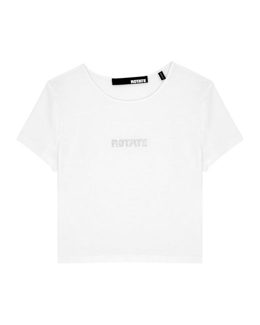ROTATE BIRGER CHRISTENSEN White Logo Cropped Stretch-jersey T-shirt
