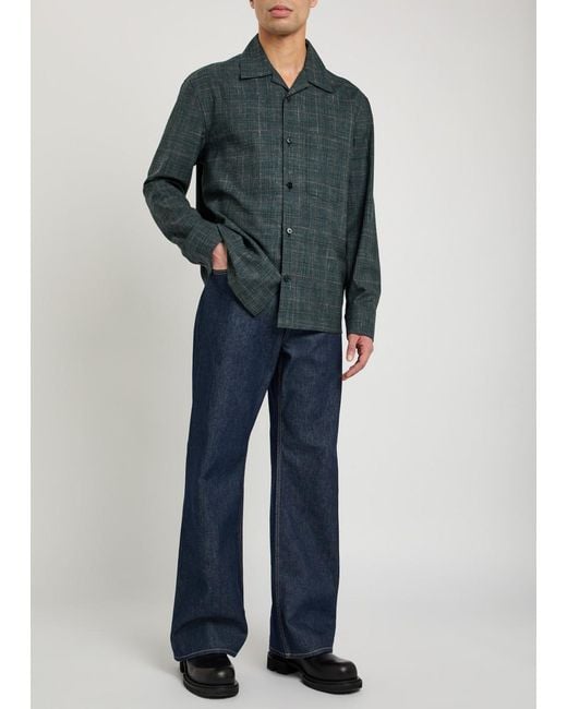 Jil Sander Blue Checked Wool-Blend Shirt for men