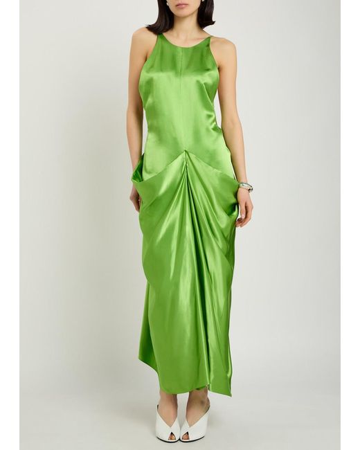 Khaite Green Kent Draped Satin Midi Dress