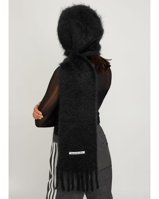 Acne Black Hooded Brushed Mohair-Blend Scarf