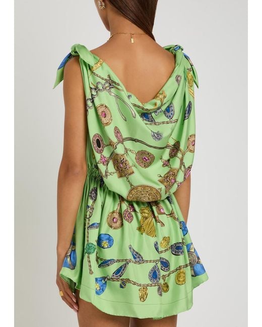 Versace Green Printed Silk Mini Dress