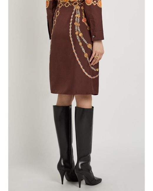 Versace Brown Printed Silk Midi Skirt