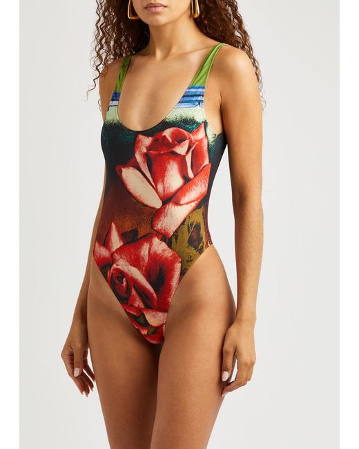 Jean Paul Gaultier Red Roses Printed Swimsuit