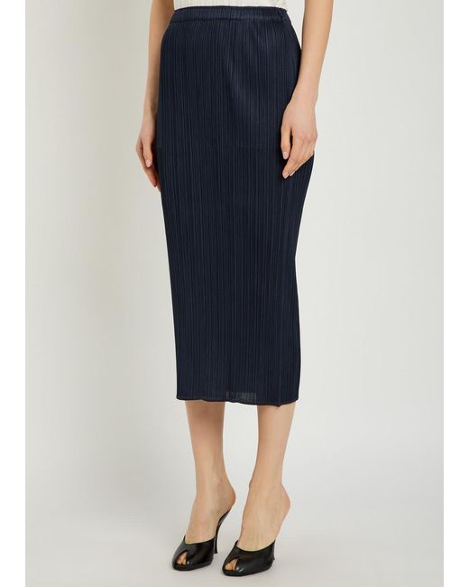 Pleats Please Issey Miyake Blue Pleated Woven Midi Skirt