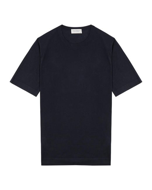 John Smedley Blue Lorca Knitted Cotton T-Shirt for men