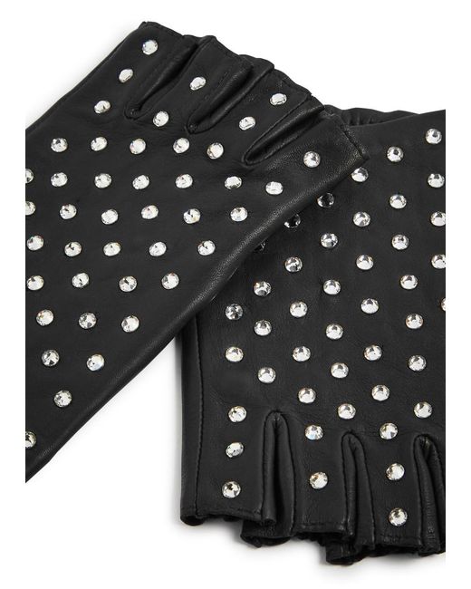 Agnelle Black Irene Embellished Leather Fingerless Gloves