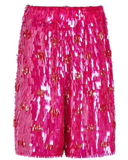 Dries Van Noten Red Pomy Sequin-Embellished Polka-Dot Silk Shorts