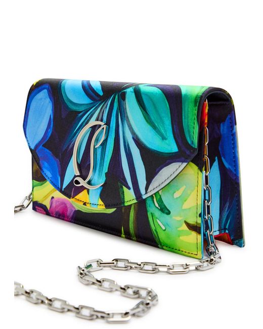 Christian Louboutin Blue Floral-Print Satin-Crepe Clutch