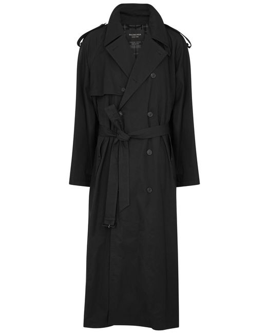 Balenciaga Black Double-Breasted Cotton Trench Coat for men