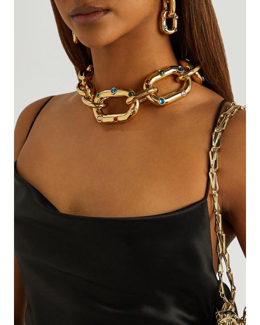 Rabanne Metallic Xl Link Crystal-embellished Chain Necklace