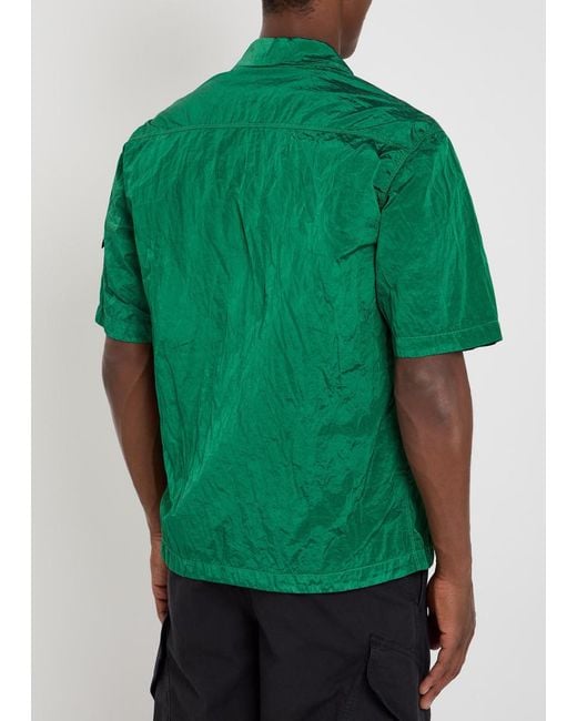 Stone Island Green Crinkled Nylon Overshirt for men