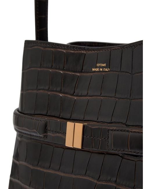 Totême  Black Belted Crocodile-Effect Leather Bucket Bag