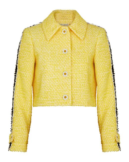 Alice + Olivia Yellow Tammy Striped Tweed Jacket