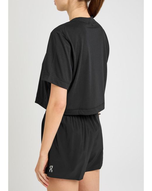 On Shoes Black Train-T Logo Cropped Jersey T-Shirt