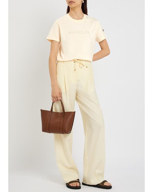 Moncler Natural Drawstring Straight-Leg Wool Trousers