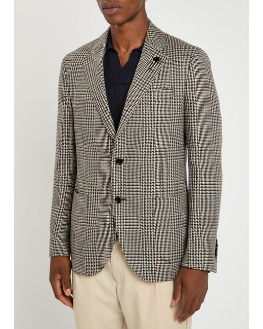 Lardini Gray Houndstooth Wool And Silk-Blend Designer Blazer Uk40 for men