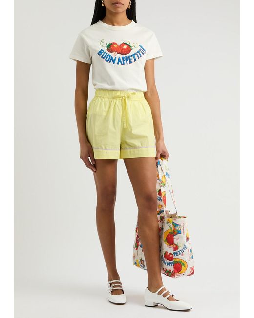 Damson Madder Yellow Kitty Cotton-Poplin Shorts