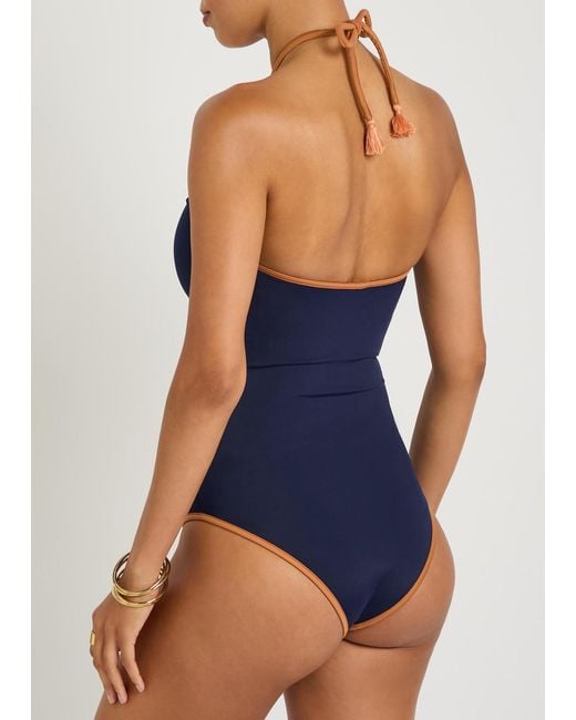 Johanna Ortiz Blue Salt And Saddle Halterneck Swimsuit