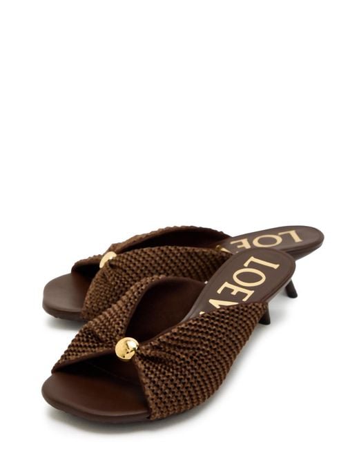 Loewe Brown Pebble Soft 45 Raffia And Leather Sandals