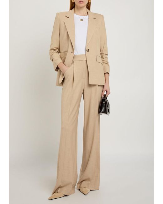 Veronica Beard Natural Marbeau Wide-Leg Trousers