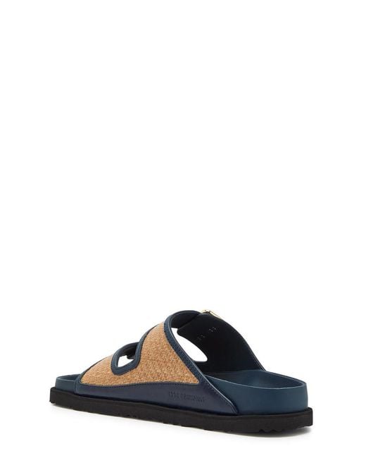 Birkenstock Blue Arizona Framed Raffia And Leather Sliders