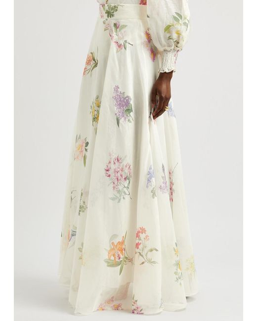 Zimmermann White Natura Floral-Print Organza Maxi Skirt