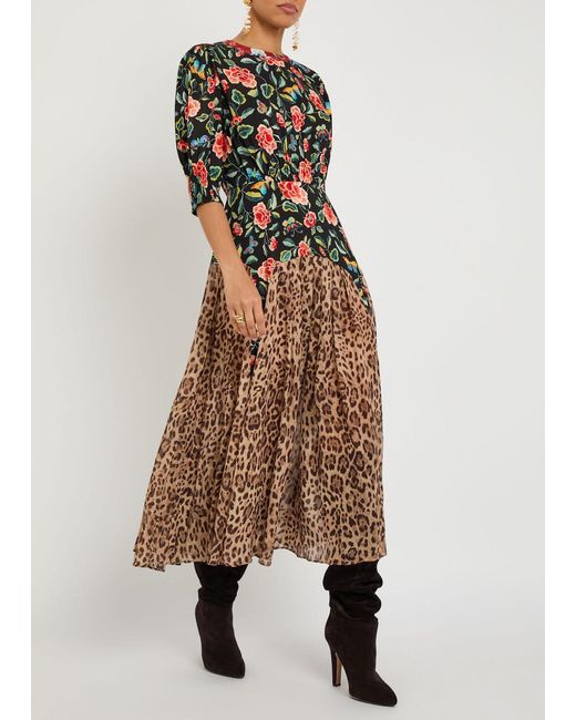 Rixo Natural Meg Printed Crepe De Chine Midi Dress