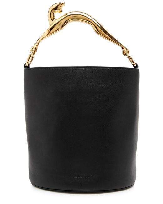 Lanvin Black Cat Leather Bucket Bag