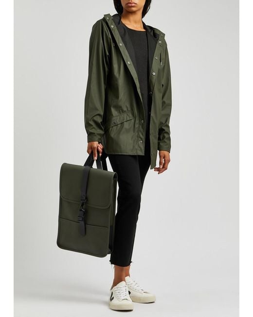 Rains Green Hooded Rubberised Jacket