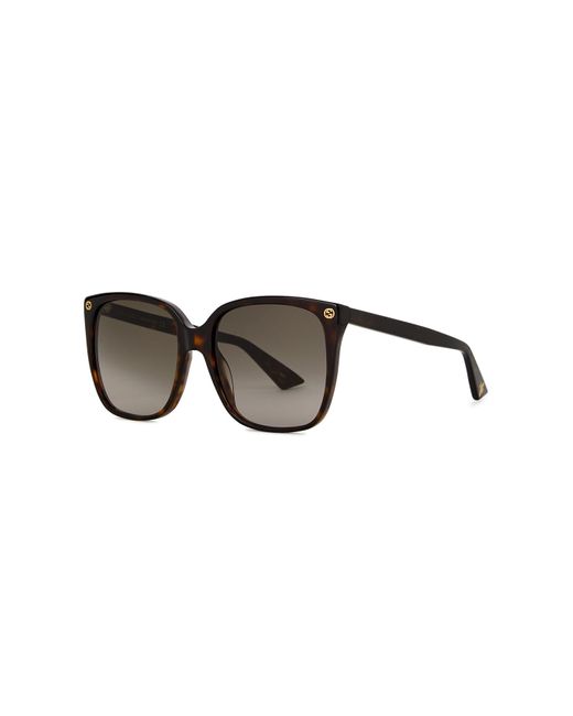 Gucci Brown Tortoiseshell Square-Frame Sunglasses, Sunglasses