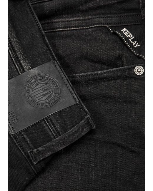 Replay Gray Anbass Hyperflex Clouds Slim-Leg Jeans for men