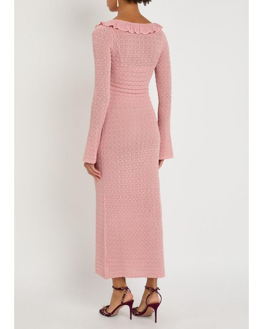 LoveShackFancy Pink Tawnie Fine-Knit Midi Dress
