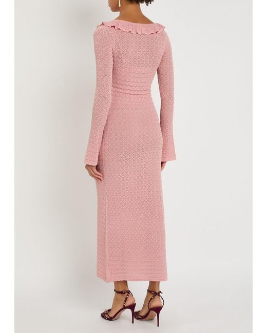 LoveShackFancy Pink Tawnie Fine-Knit Midi Dress