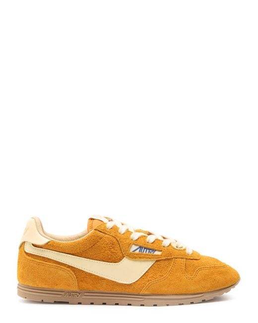 Autry Orange Windspin Panelled Brushed Suede Sneakers