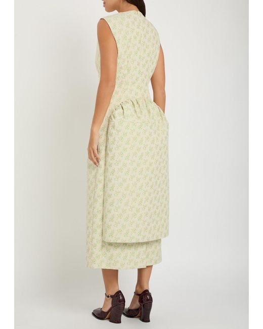 Simone Rocha Natural Bustle Contour Floral Cotton-Blend Midi Dress