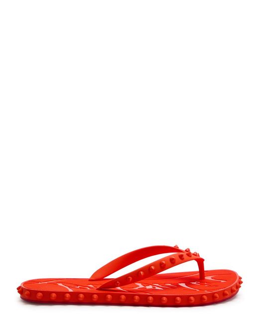 Christian Louboutin Red Super Loubi Stud-Embellished Rubber Flip Flops
