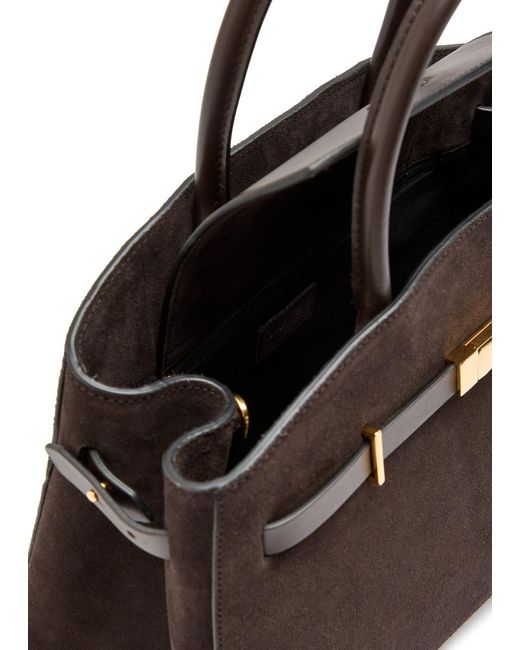 DeMellier London Brown The Hudson Midi Grained Leather Top Handle Bag