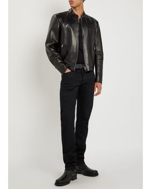 Tom Ford Black Stand-Collar Leather Biker Jacket for men