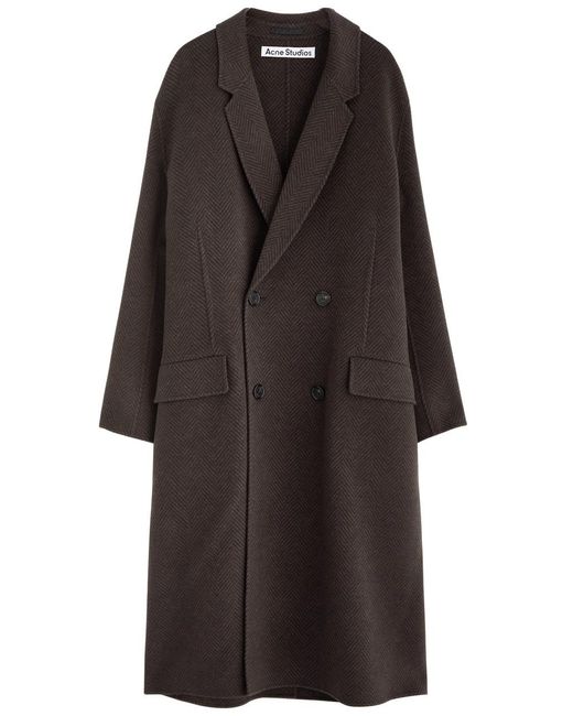 Acne Black Herringbone-Weave Wool-Blend Coat for men