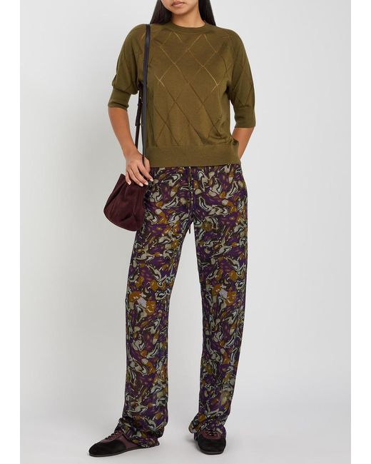 Dries Van Noten Green Tuan Diamond-Stitch Merino Wool Top