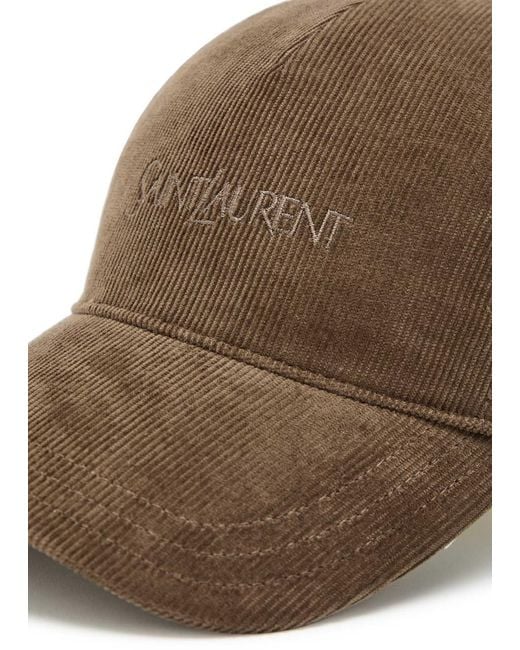 Saint Laurent Brown Logo-Embroidered Corduroy Cap for men