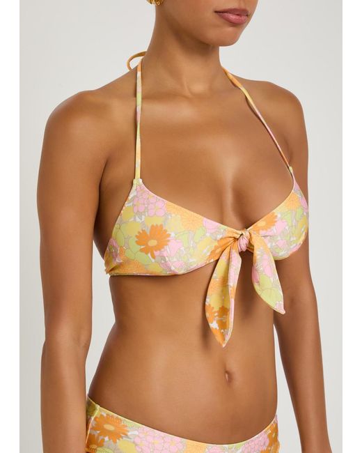 Chloé Metallic Floral-Print Halterneck Bikini Top